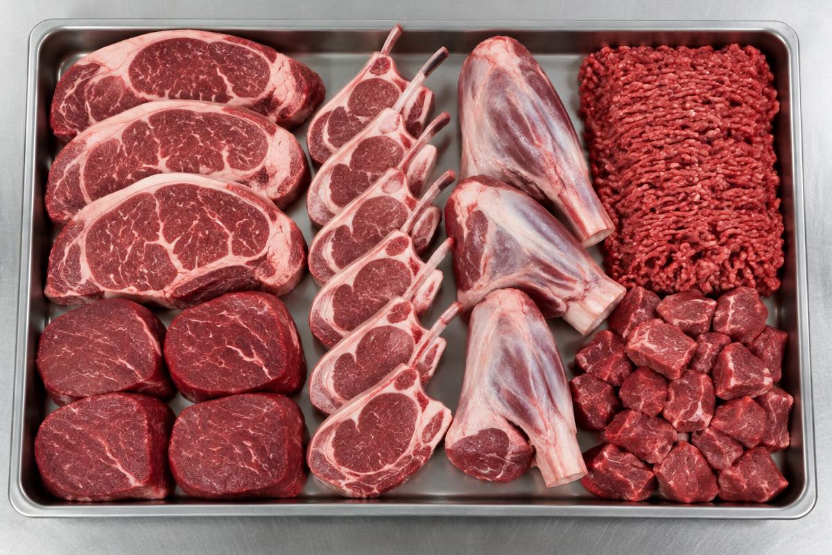 Fresh cuts arranged on a steel tray